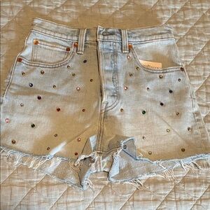 NWOT Levi’s Premium Ribcage Studded Denim Shorts